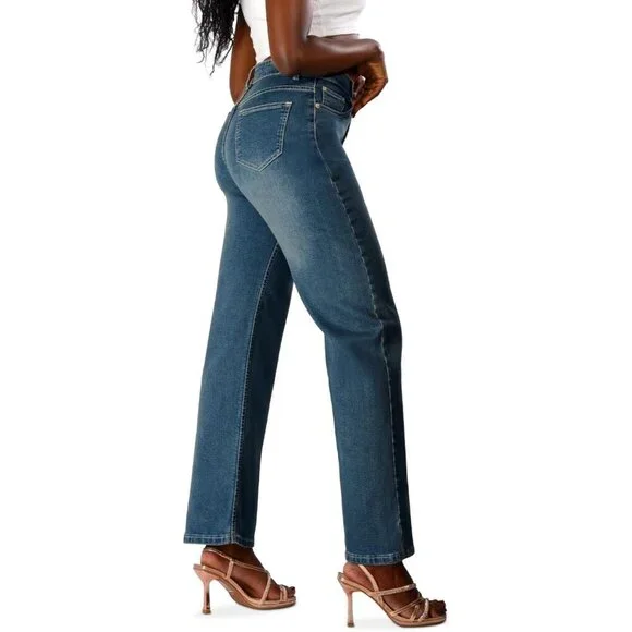 High-Waist Wide-Leg Jeans Premium Denim Straight Fit Petite Plus Sizes - Picture 3 of 8